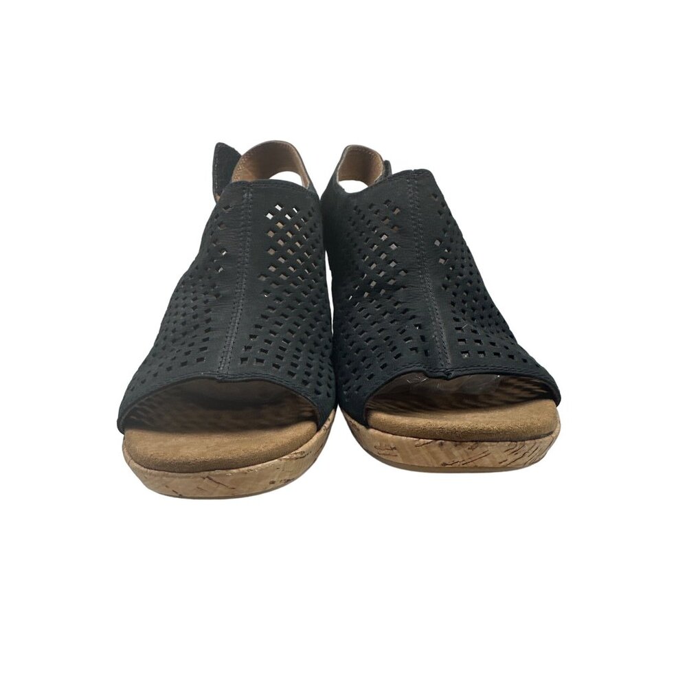Rockport Briah Perforated Black Wedge Sandal  Size 9M  Comfortable Cork Heel - Picture 3 of 10